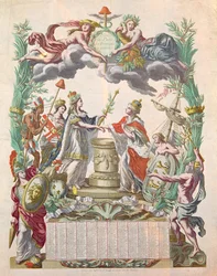 Kalender voor het jaar 1783 ter herdenking van het Verdrag van Versailles in 1768 waarin Amerika zijn onafhankelijkheid verwierf